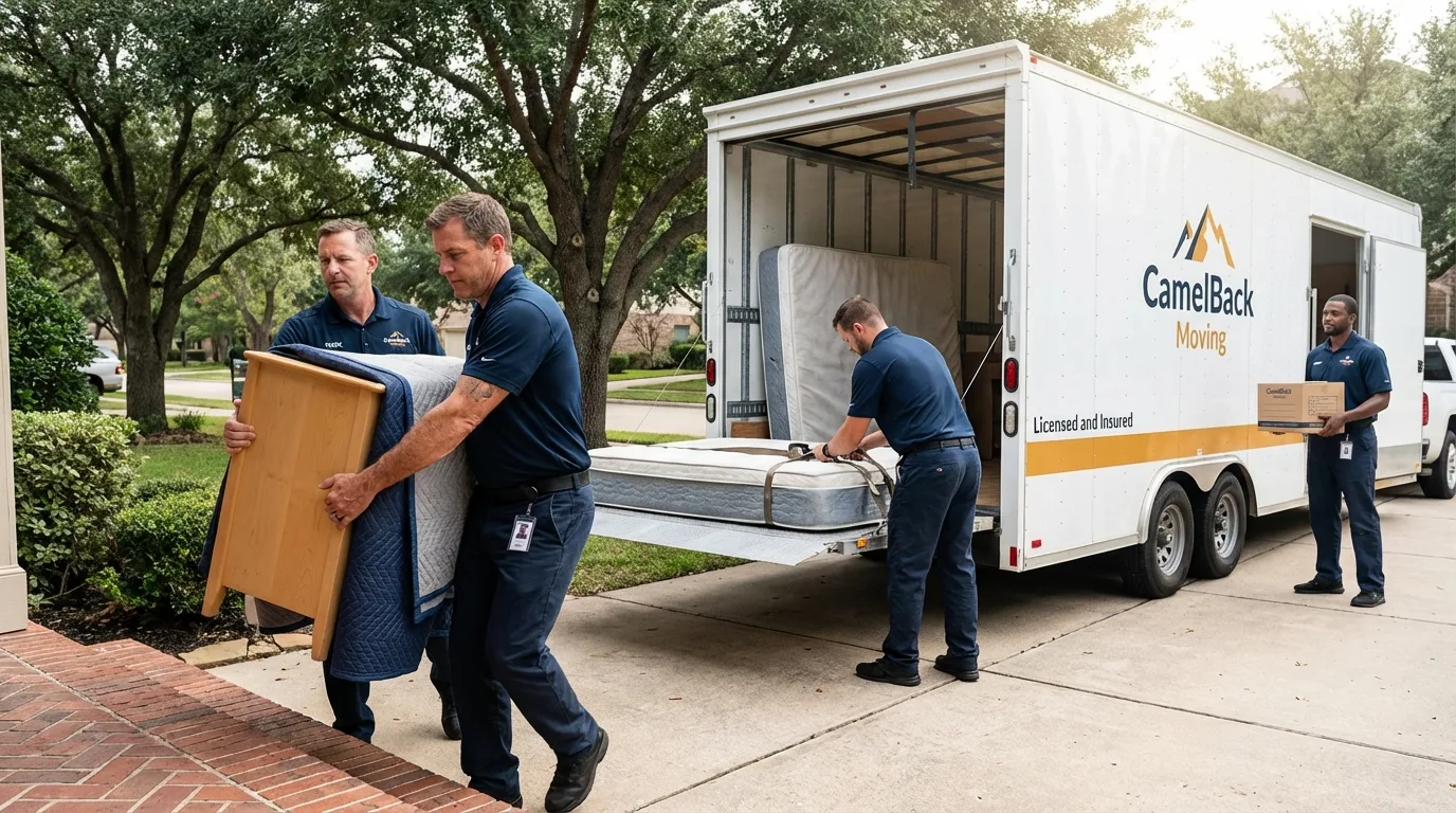 Crew loading residential truck for cross-state move from Jacksonville, AL